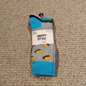 Happy Style Crew Socks Hamburger Polka Dots Stripes Size 10-13 Shoe 8-12
